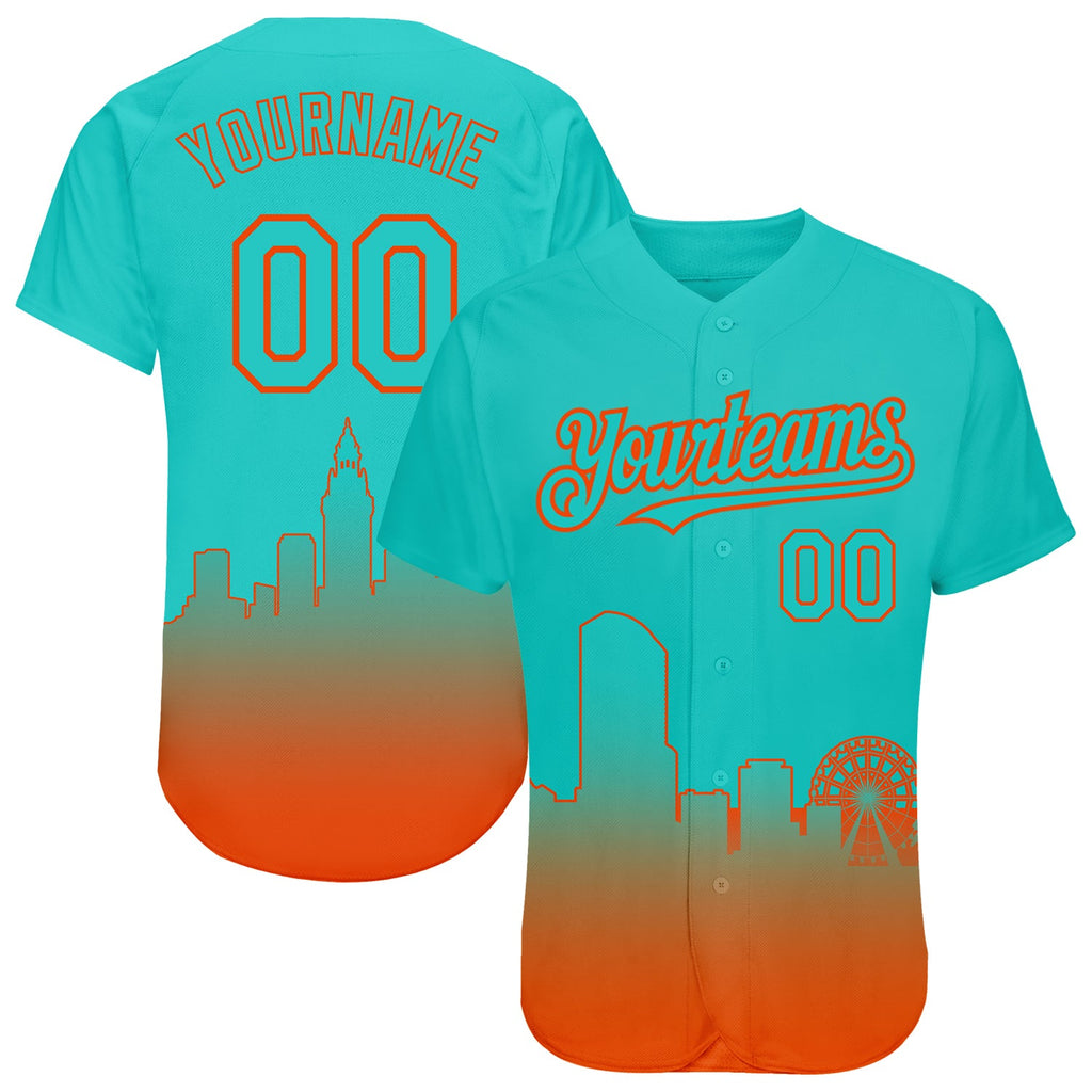 Custom Aqua Orange 3D Miami City Edition Fade Fashion Authentic Baseball Jersey on Sale Online3