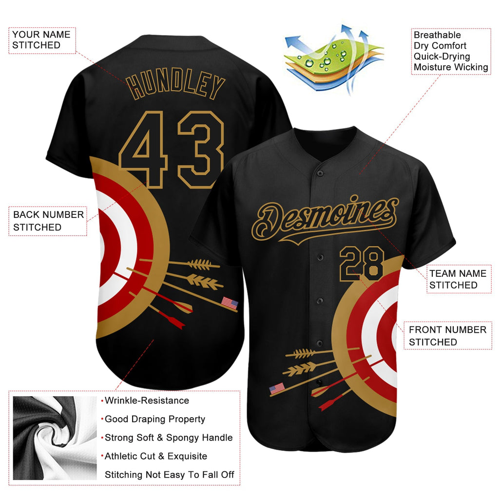 Custom Black Old Gold-Red 3D Pattern Design Dart Board Target Authentic Baseball Jersey
