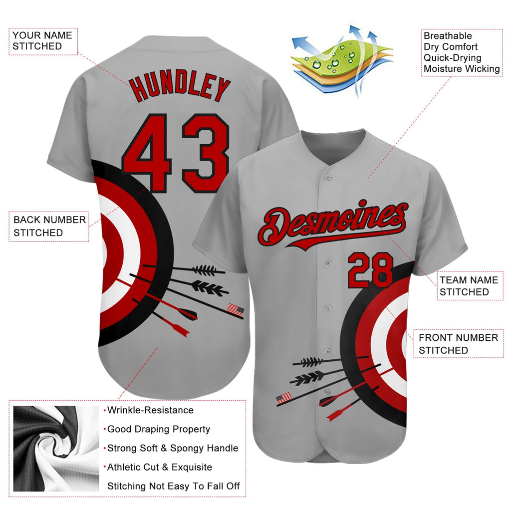 Custom Gray Red-Black 3D Pattern Design Dart Board Target Authentic Baseball Jersey