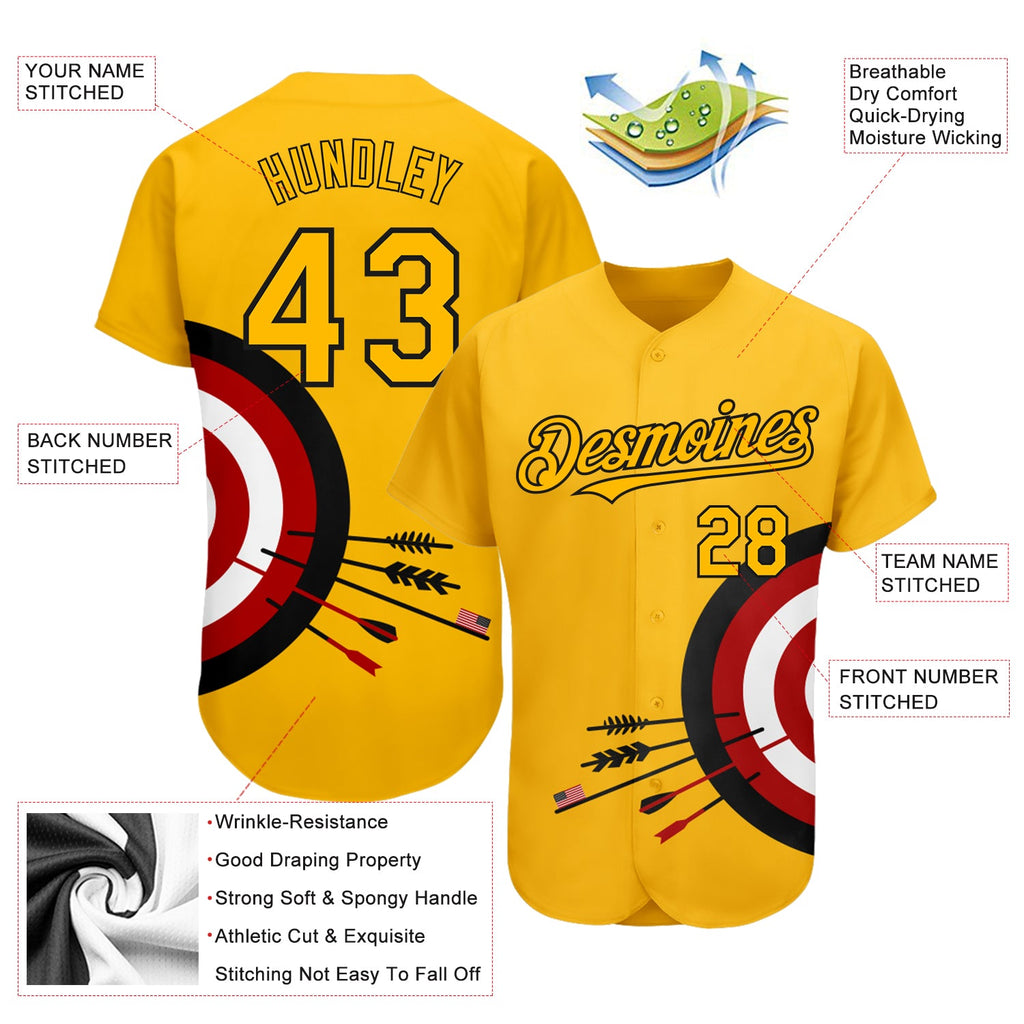 Custom Gold Black-Red 3D Pattern Design Dart Board Target Authentic Baseball Jersey