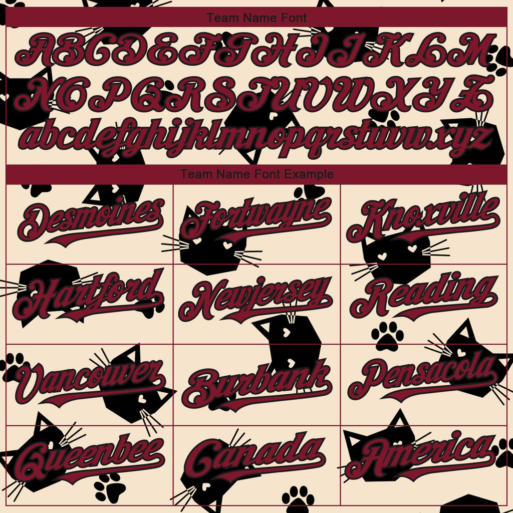 Custom Cream Crimson-Black 3D Pattern Design Cat Authentic Baseball Jersey