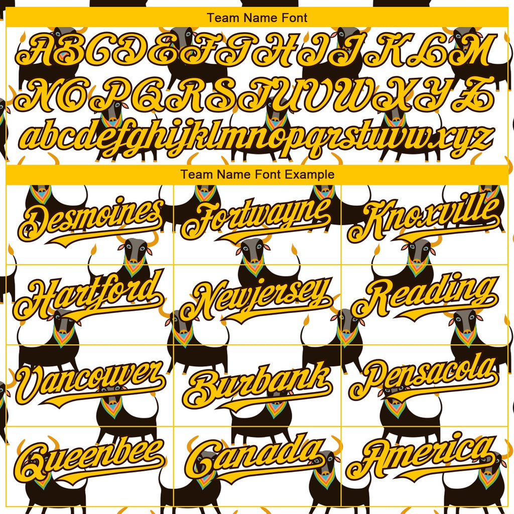 Custom White Yellow-Brown 3D Pattern Design Ox Authentic Baseball Jersey
