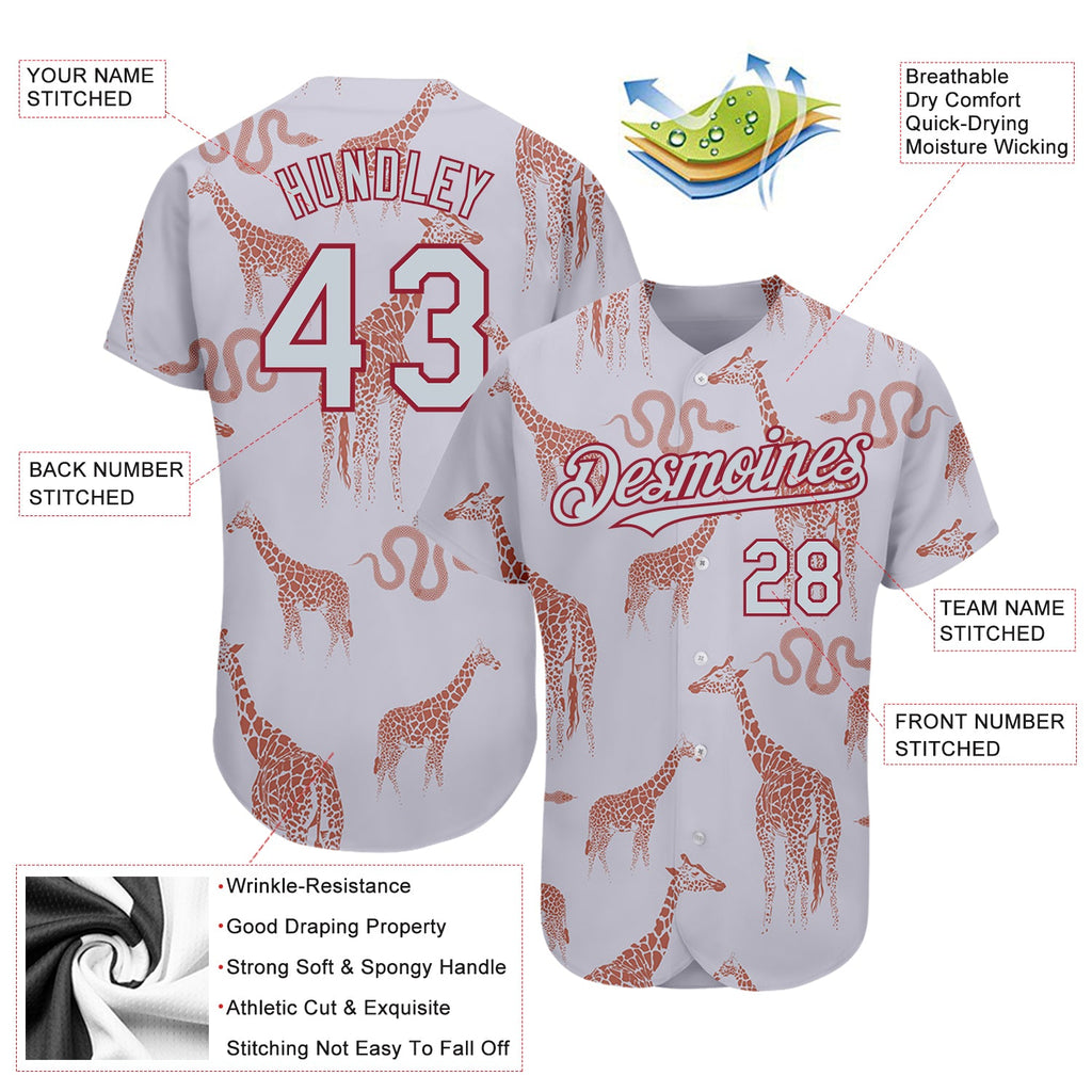 Custom Gray Silver-Cardinal 3D Pattern Design Giraffe And Snake Authentic Baseball Jersey