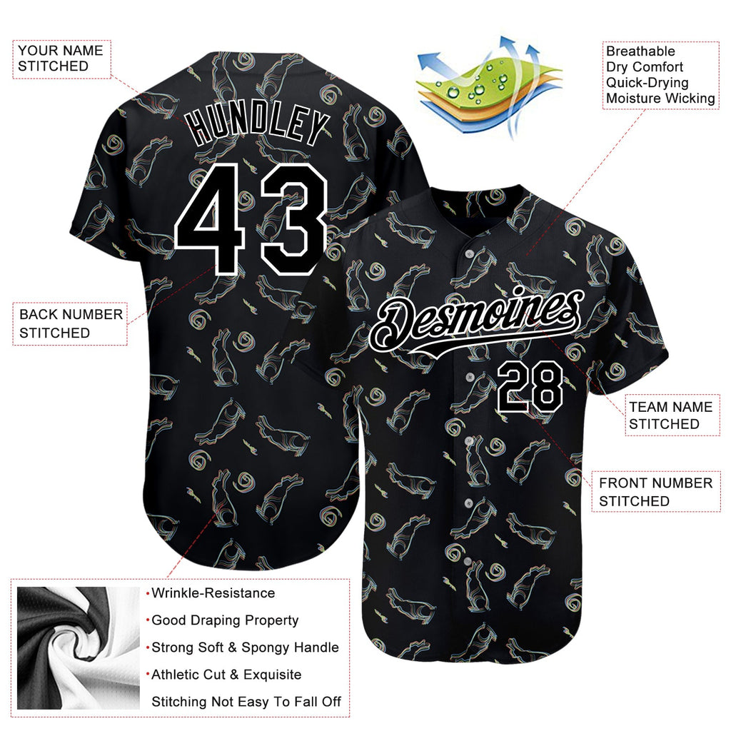 Custom Black White 3D Pattern Design Rabbit Authentic Baseball Jersey
