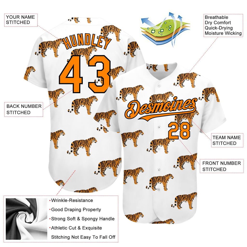 Custom White Bay Orange-Black 3D Pattern Design Tiger Authentic Baseball Jersey