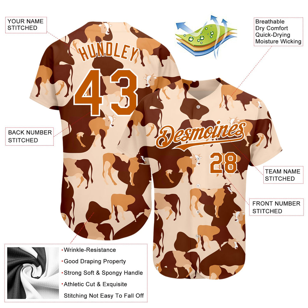 Custom Cream Texas Orange-White 3D Pattern Design Ox Authentic Baseball Jersey