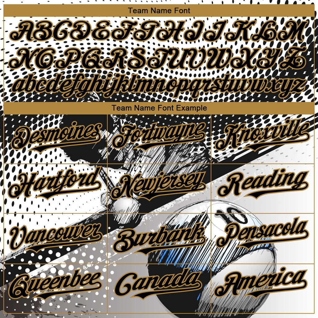 Custom White Black-Old Gold 3D Pattern Design Billiards Authentic Baseball Jersey