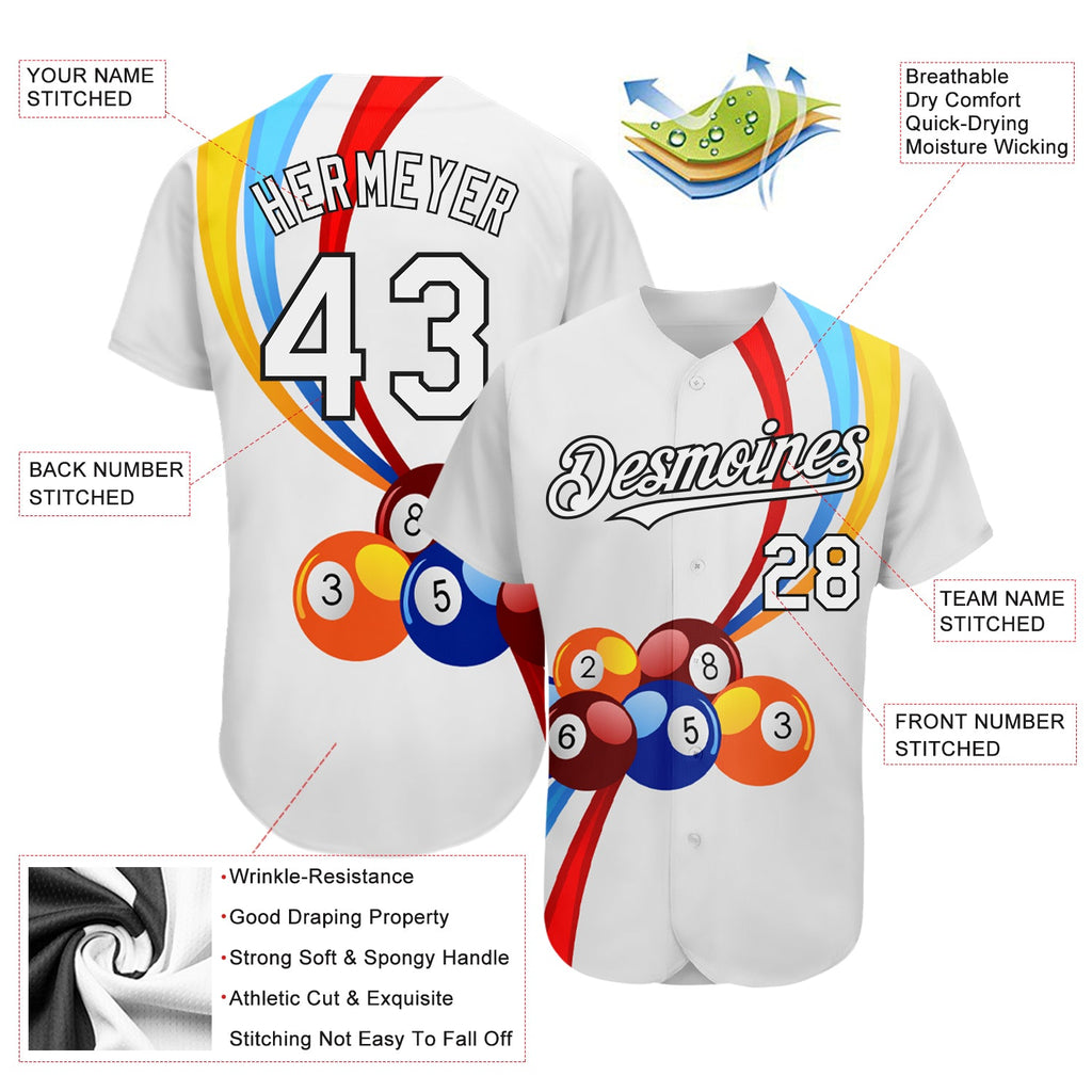 Custom White Black 3D Pattern Design Billiards Authentic Baseball Jersey