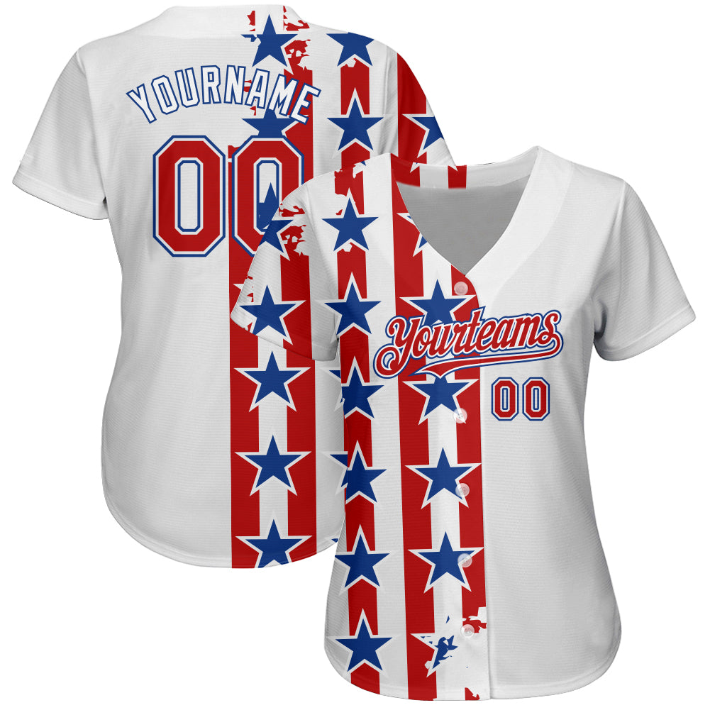 Custom White Red-Royal 3D American Flag Authentic Baseball Jersey