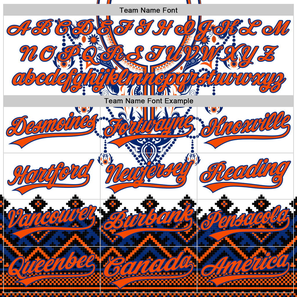 Custom White Orange-Royal 3D Pattern Design Traditional African Ethnic Style Authentic Baseball Jersey