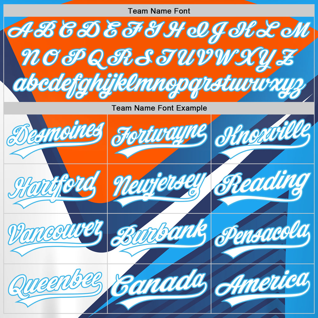 Custom Navy White Orange-Sky Blue 3D Pattern Design Abstract Sport Authentic Baseball Jersey