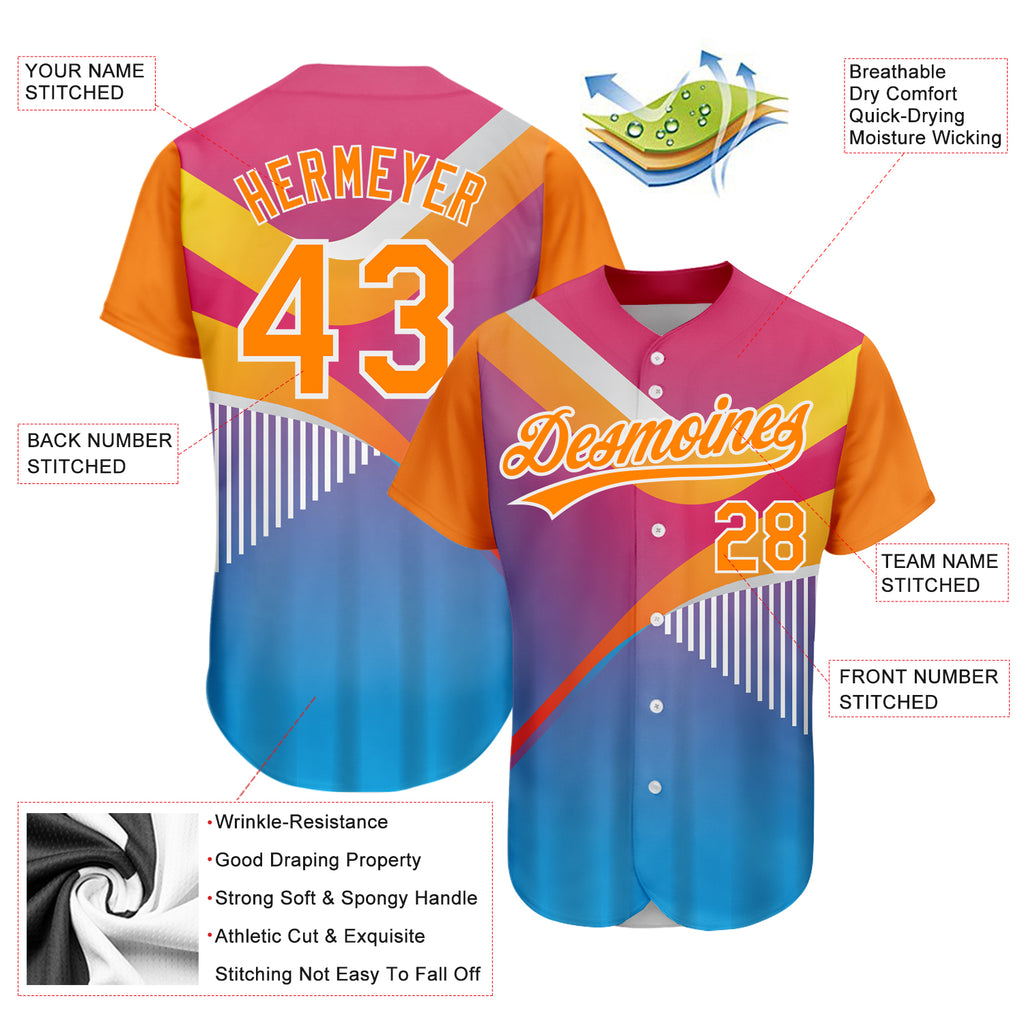 Custom Pink Bay Orange Light Blue-White 3D Pattern Design Abstract Sport Authentic Baseball Jersey