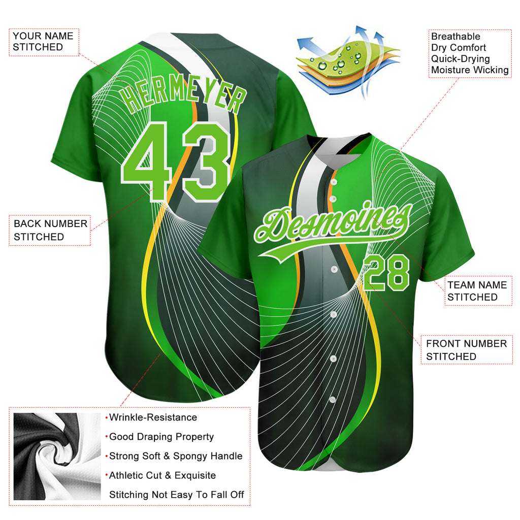 Custom Aurora Green Green-White 3D Pattern Design Abstract Sport Authentic Baseball Jersey