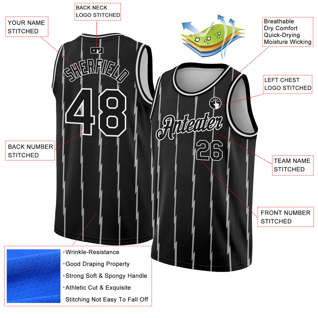 Custom Black White Lines Authentic City Edition Basketball Jersey