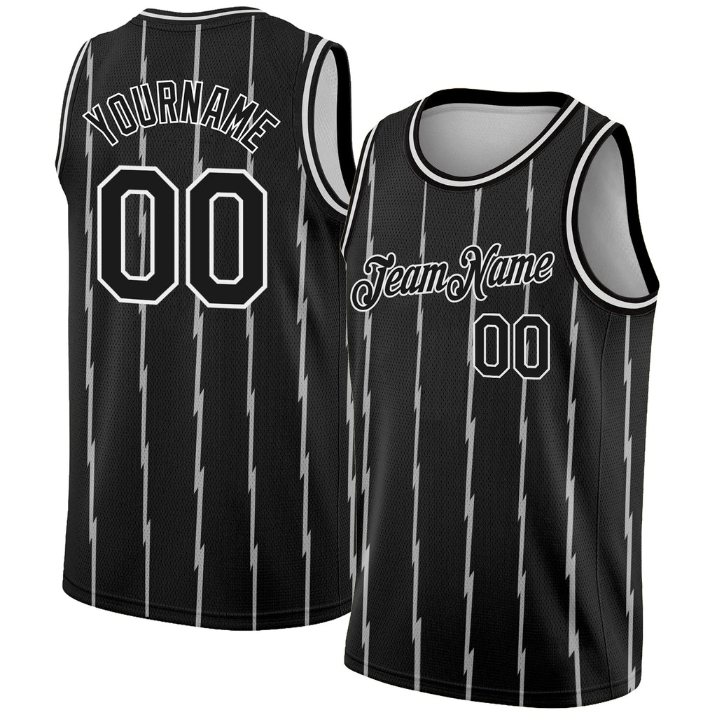 Custom Black White Lines Authentic City Edition Basketball Jersey