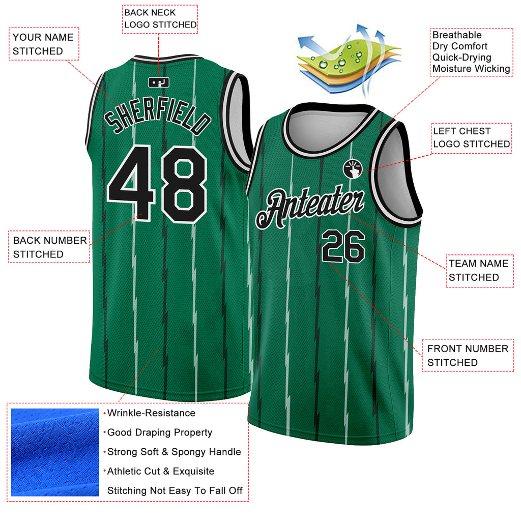 Custom Kelly Green Black-White Lines Authentic City Edition Basketball Jersey