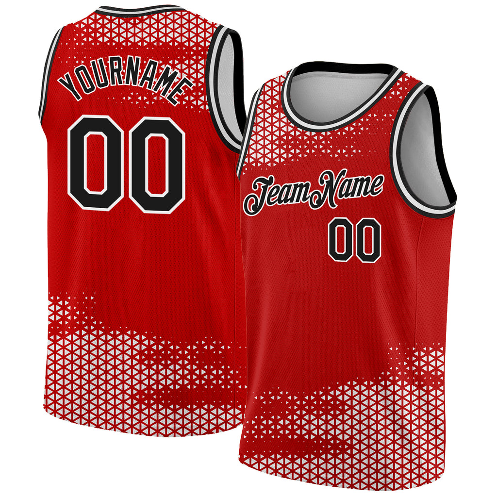 Custom Red Black-White Triangle Shapes Authentic City Edition Basketball Jersey