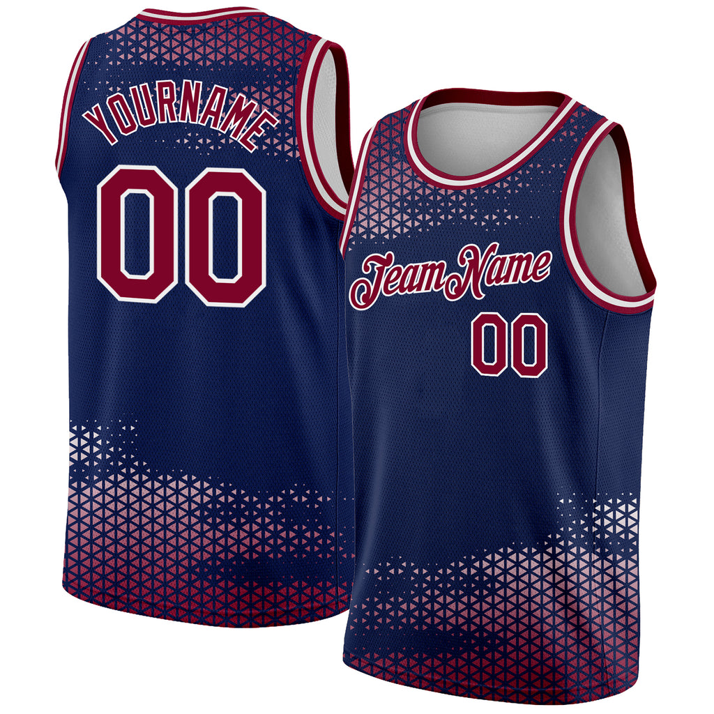 Custom Navy Maroon-White Triangle Shapes Authentic City Edition Basketball Jersey