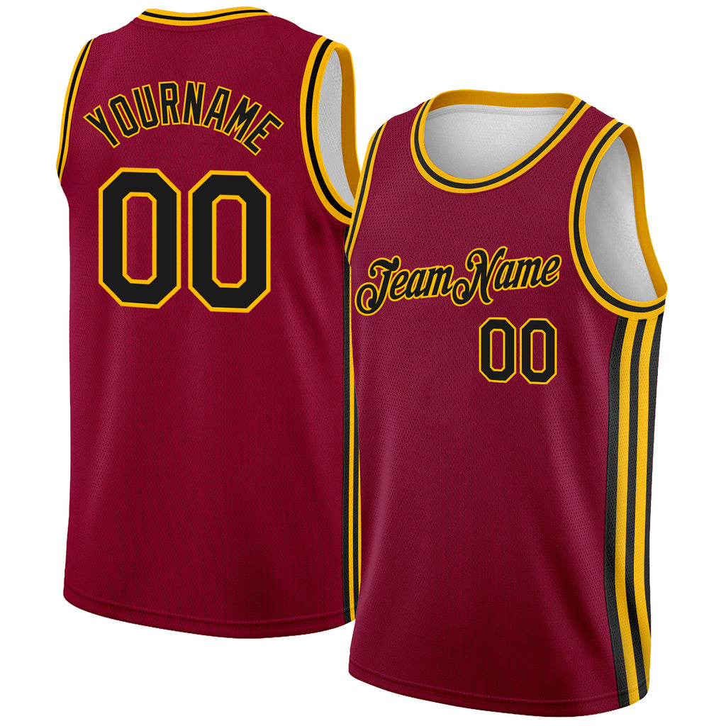 Custom Maroon Black-Gold Side Stripes Authentic City Edition Basketball Jersey