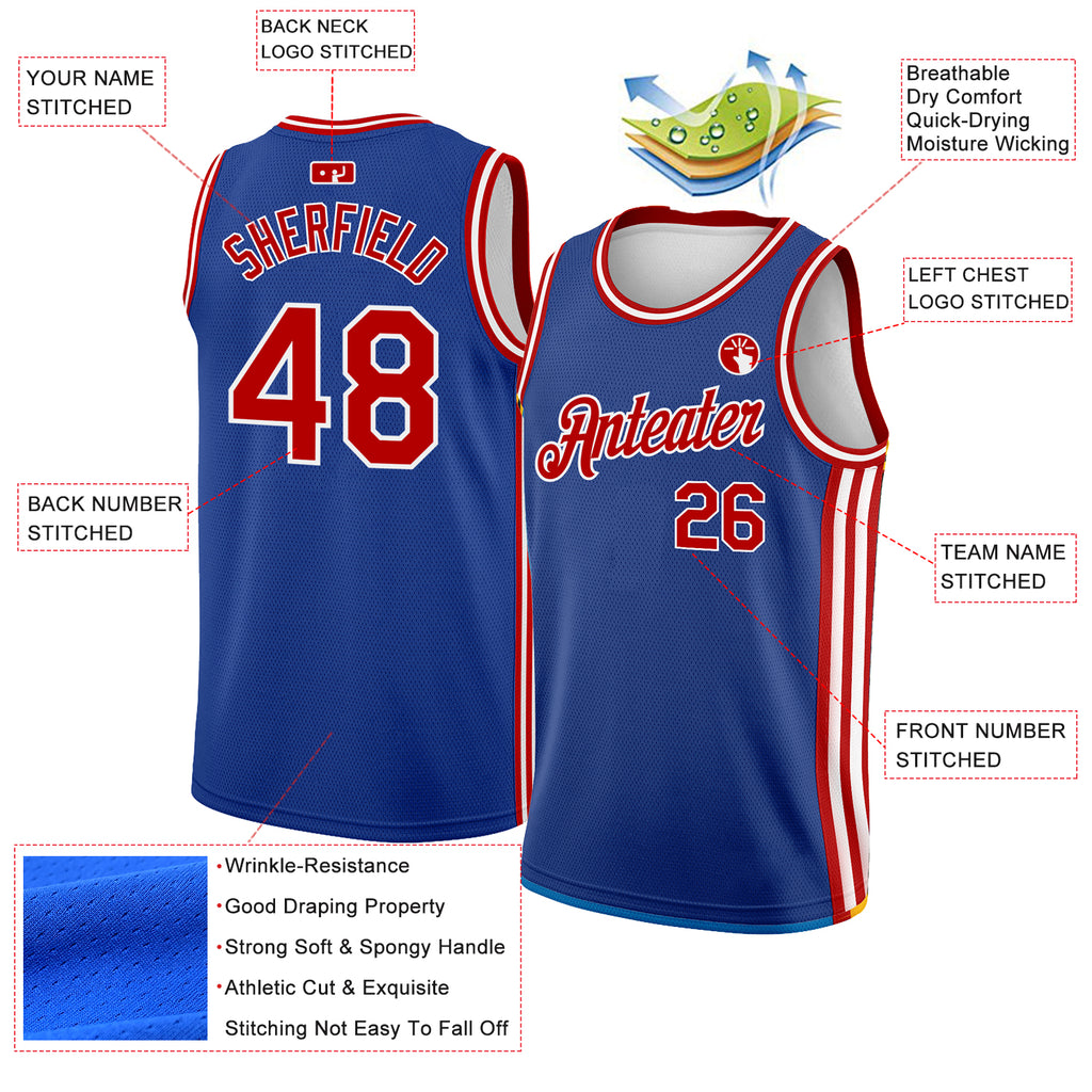 Custom Royal Red-White Side Stripes Authentic City Edition Basketball Jersey