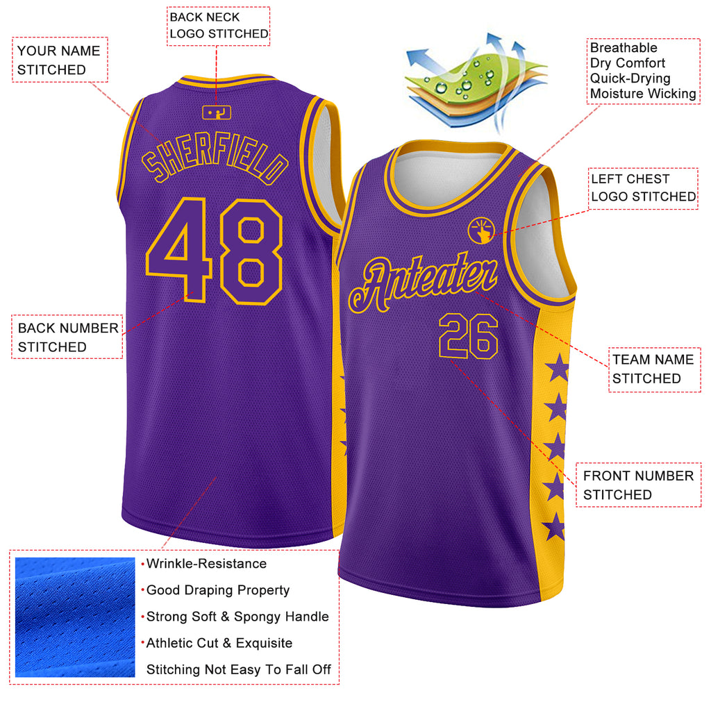 Custom Purple Gold Side Panel Stars Authentic City Edition Basketball Jersey