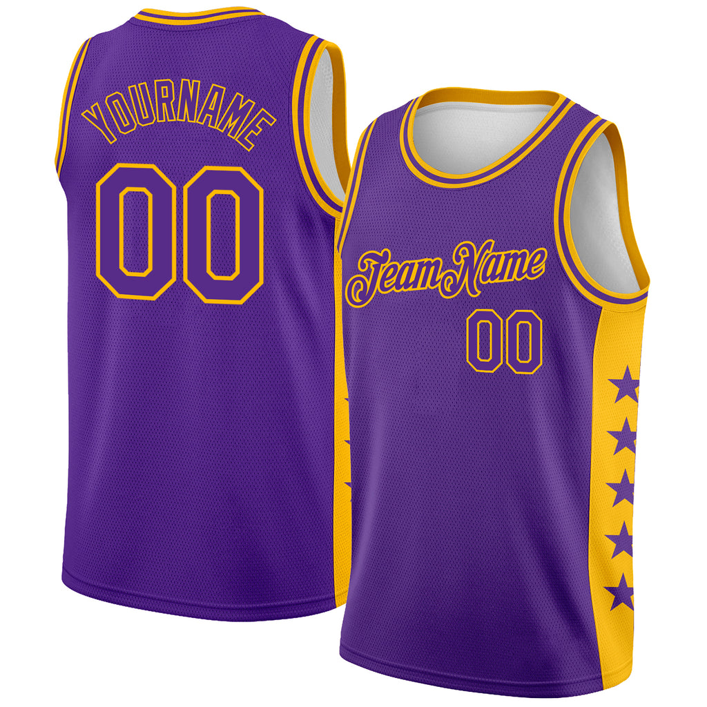 Custom Purple Gold Side Panel Stars Authentic City Edition Basketball Jersey