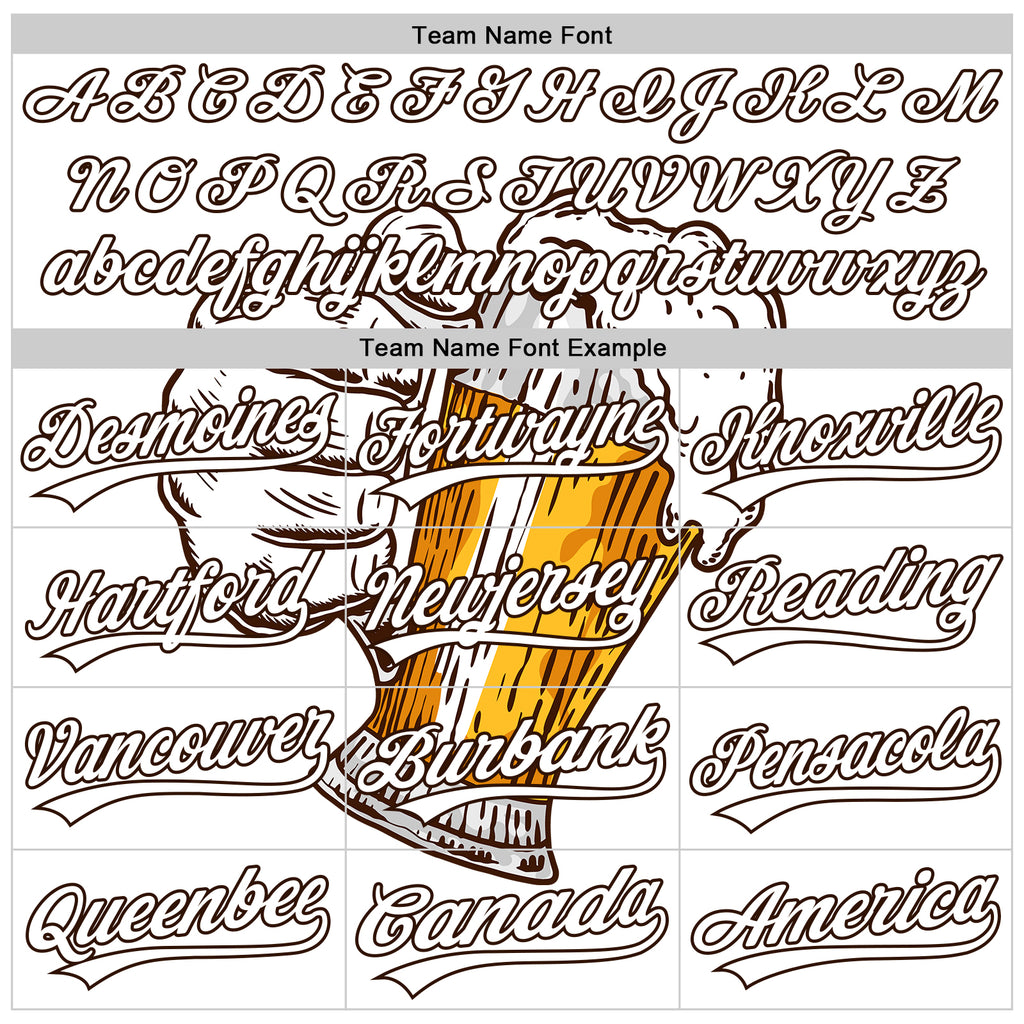 Custom White Brown 3D Pattern Design Beer Festival Authentic Baseball Jersey
