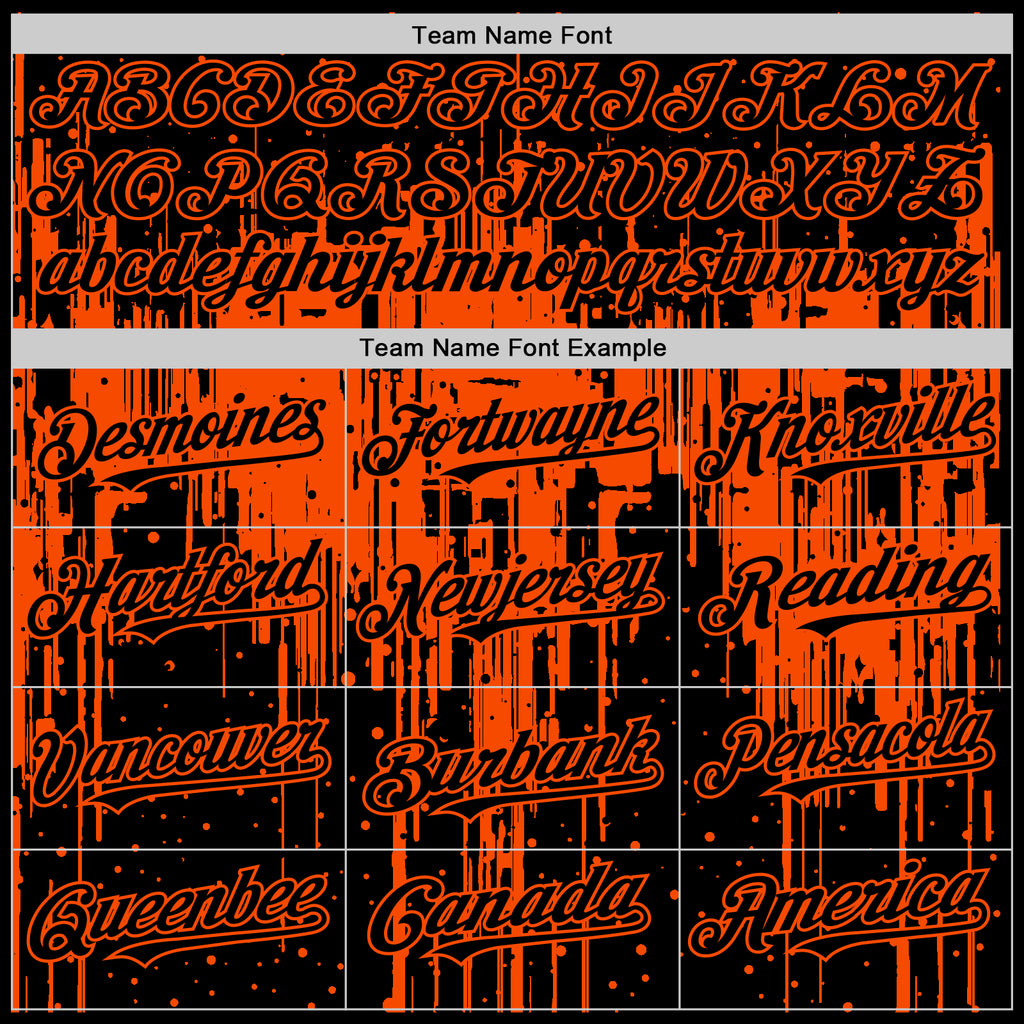 Custom Black Orange 3D Pattern Design Dripping Splatter Art Authentic Baseball Jersey