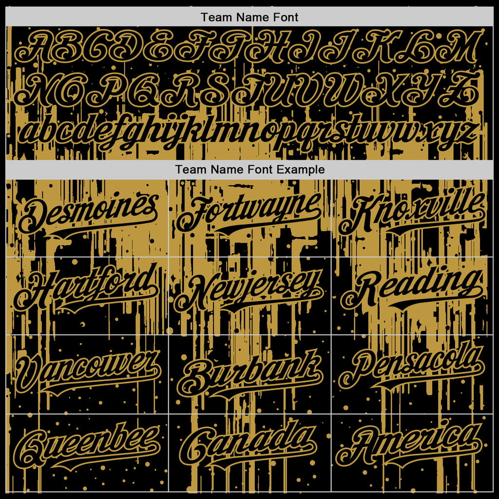 Custom Black Old Gold 3D Pattern Design Dripping Splatter Art Authentic Baseball Jersey