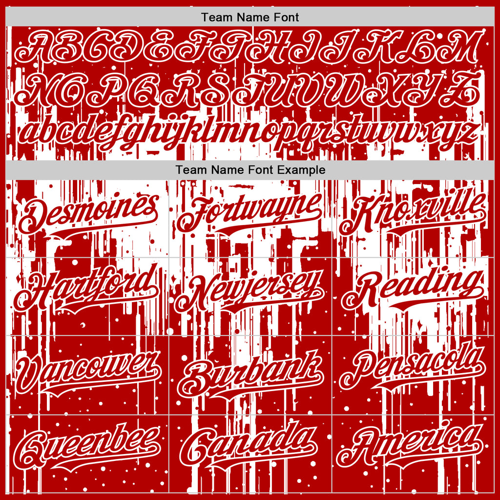 Custom Red White 3D Pattern Design Dripping Splatter Art Authentic Baseball Jersey