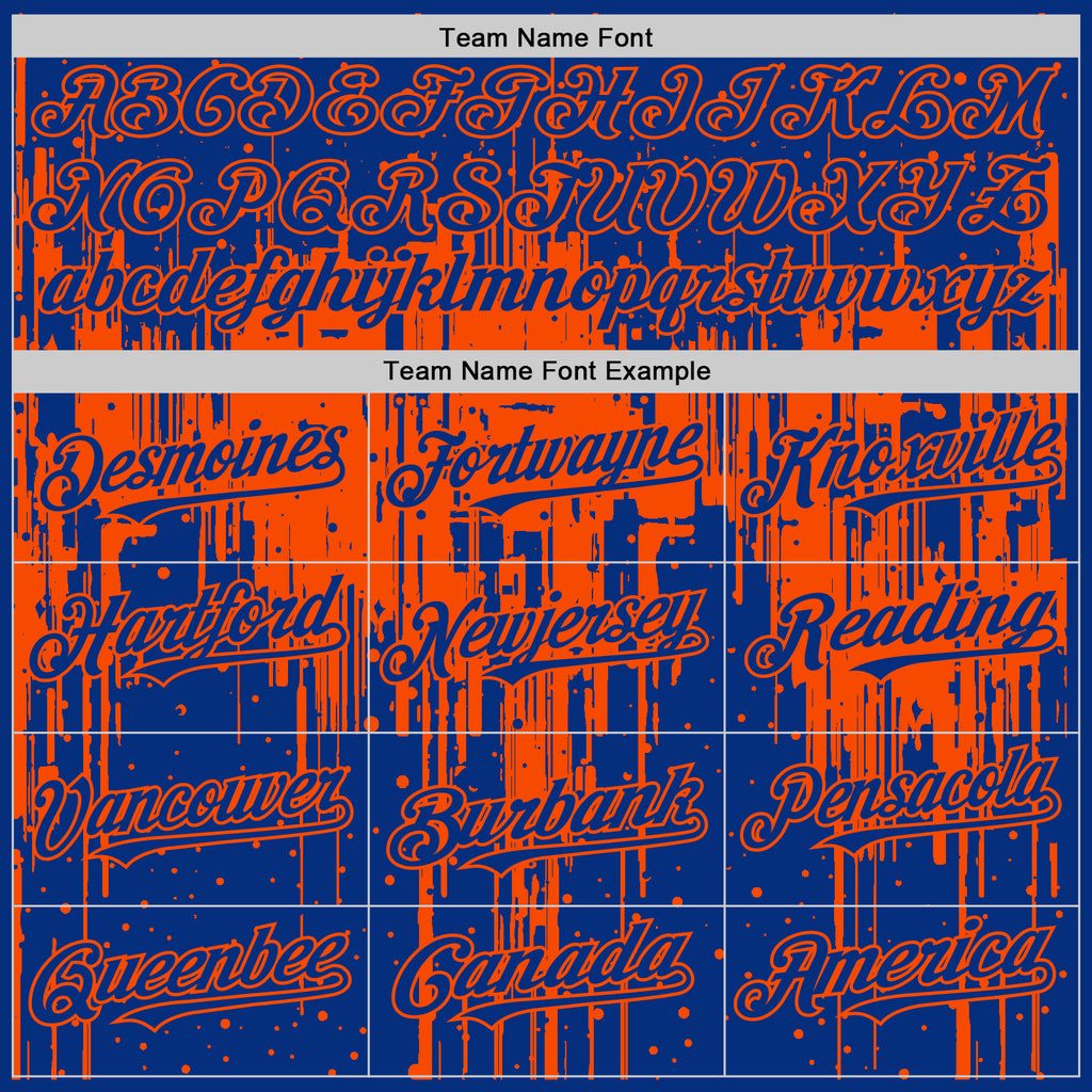 Custom Royal Orange 3D Pattern Design Dripping Splatter Art Authentic Baseball Jersey