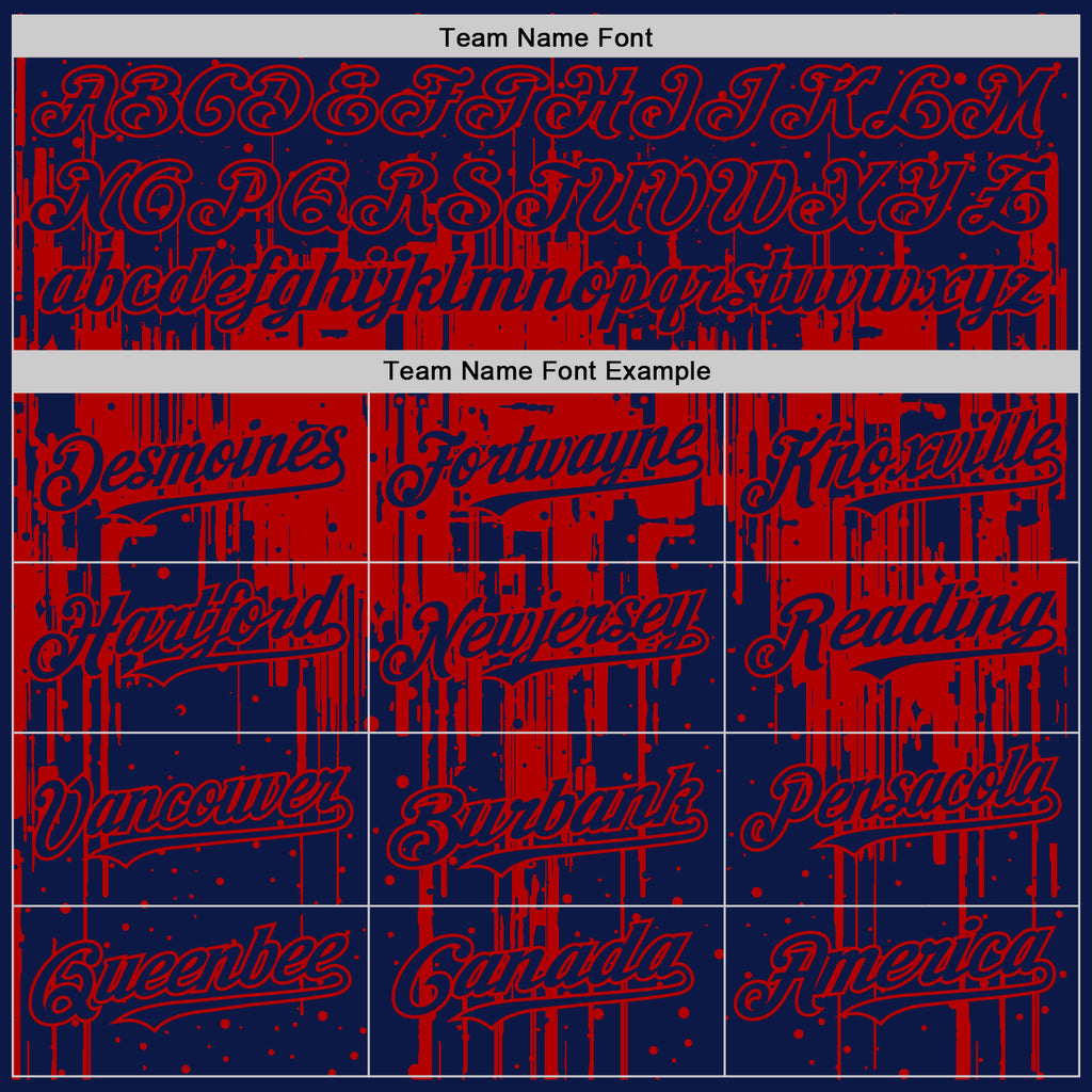 Custom Navy Red 3D Pattern Design Dripping Splatter Art Authentic Baseball Jersey