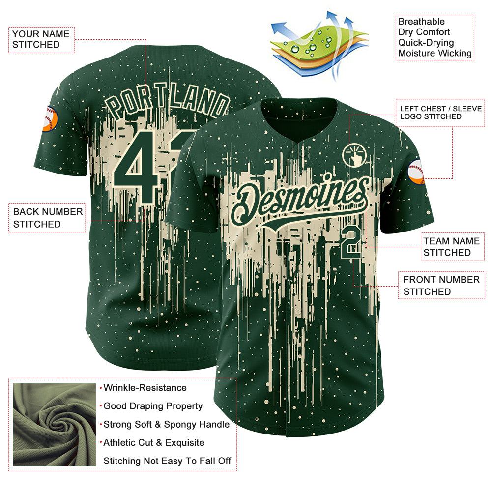 Custom Green Cream 3D Pattern Design Dripping Splatter Art Authentic Baseball Jersey