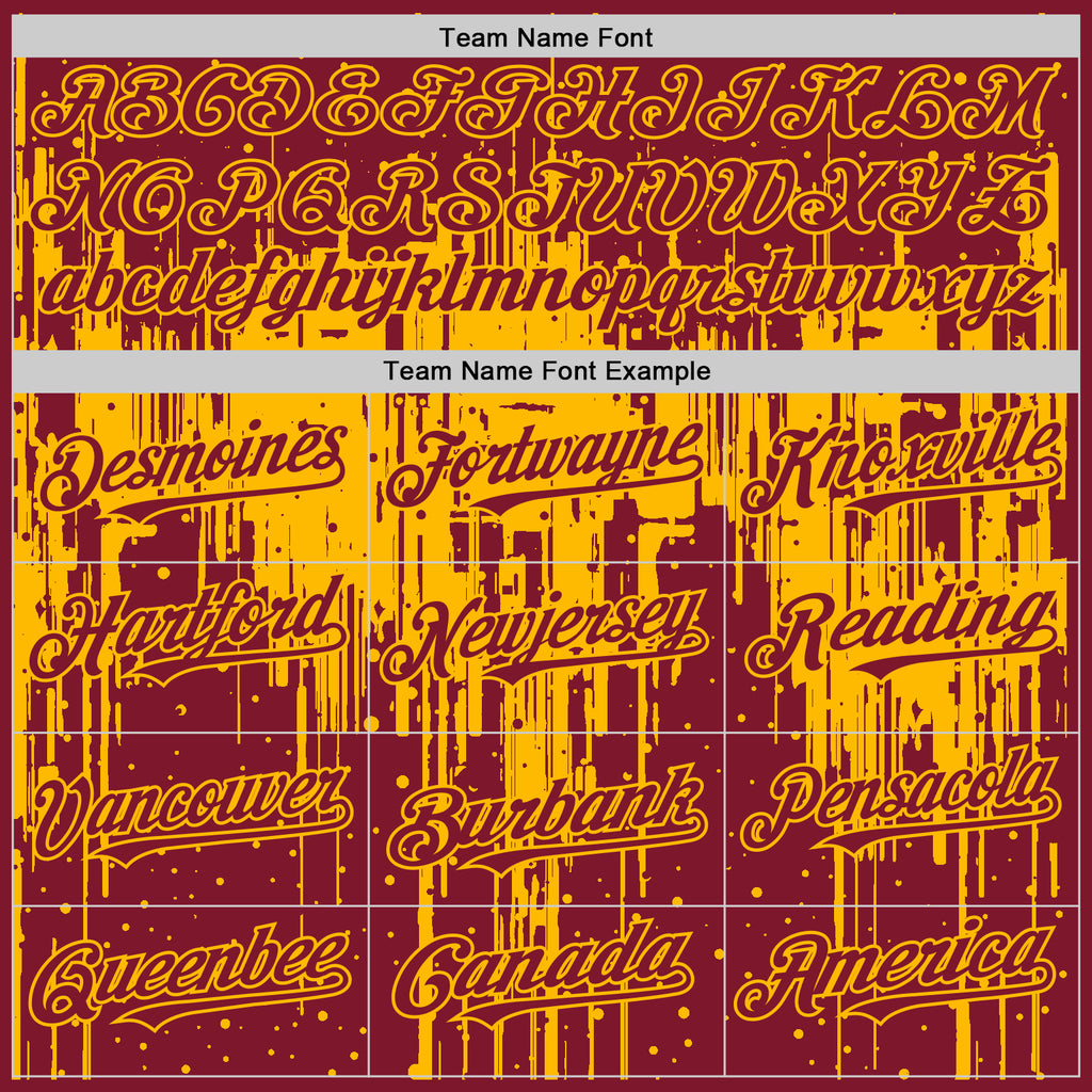 Custom Crimson Gold 3D Pattern Design Dripping Splatter Art Authentic Baseball Jersey