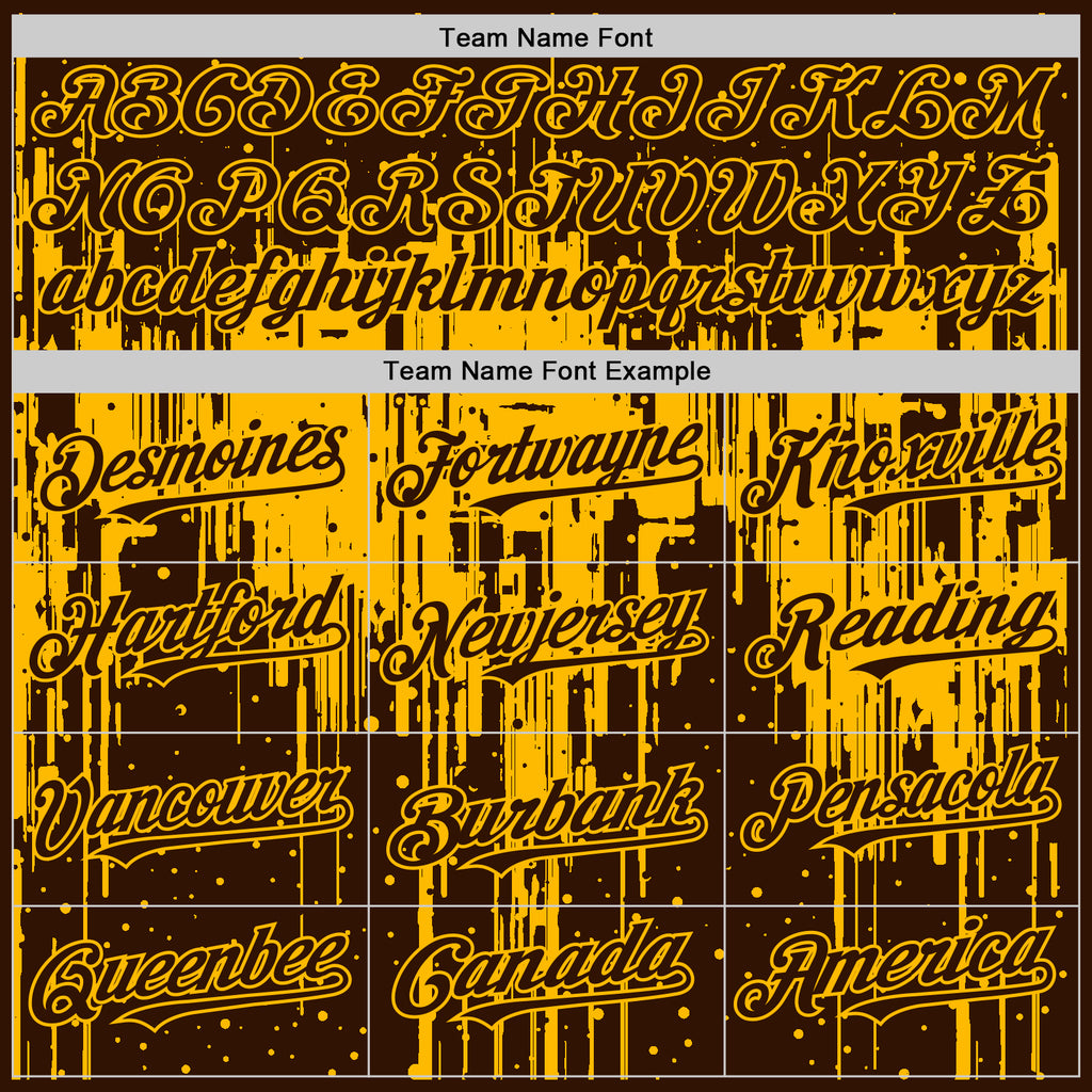 Custom Brown Gold 3D Pattern Design Dripping Splatter Art Authentic Baseball Jersey