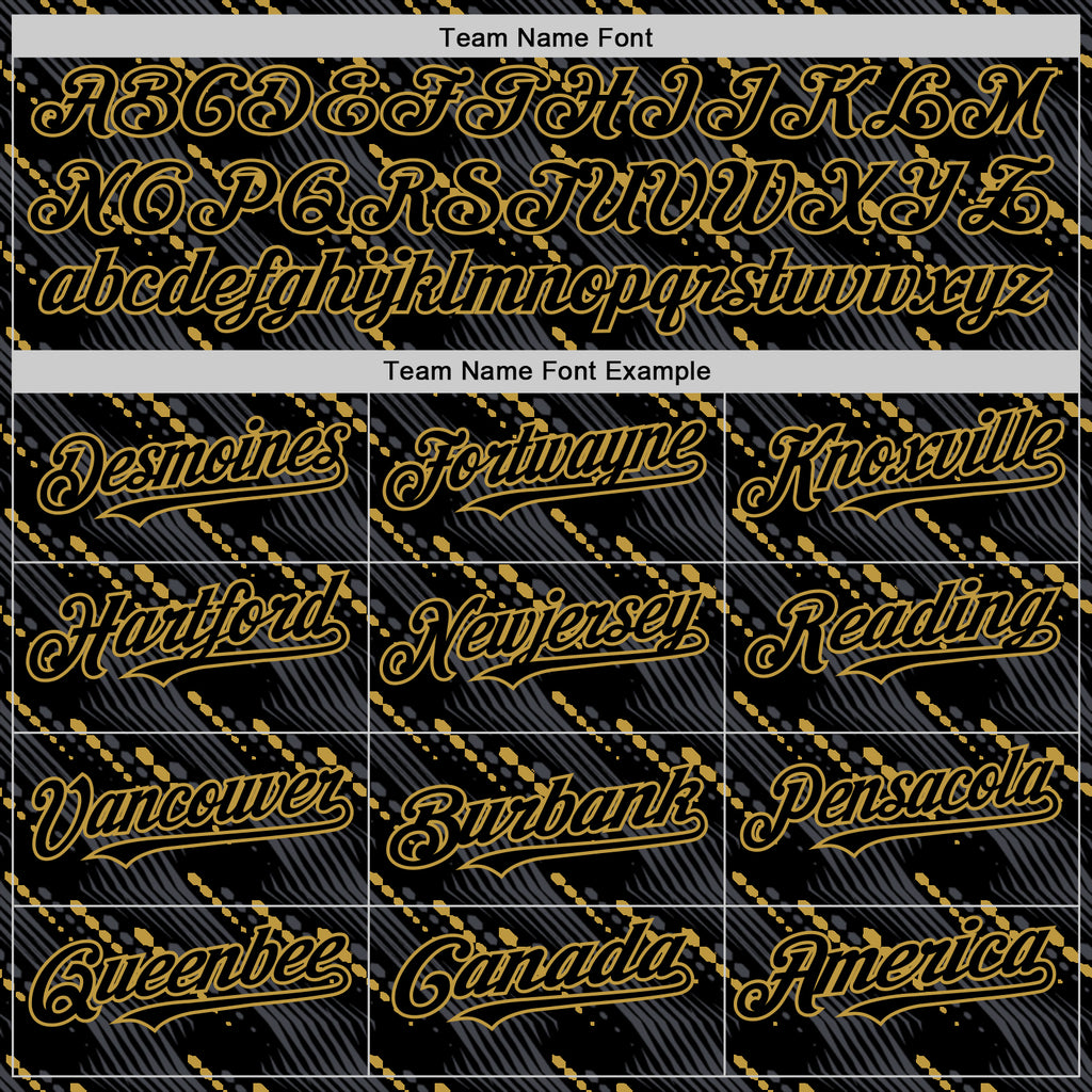 Custom Black Old Gold 3D Pattern Design Slant Lines Authentic Baseball Jersey