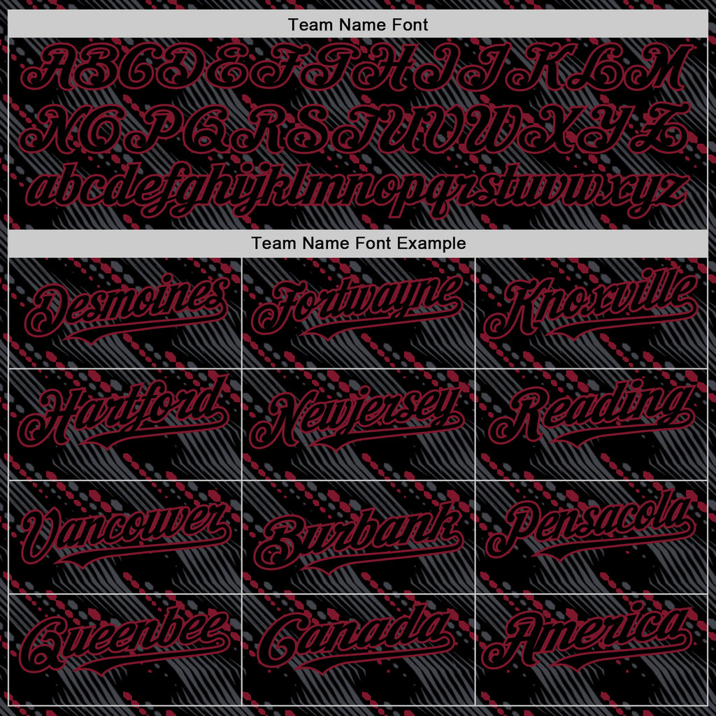 Custom Black Crimson 3D Pattern Design Slant Lines Authentic Baseball Jersey