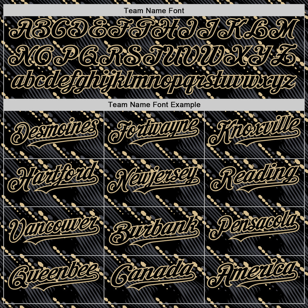 Custom Black Vegas Gold 3D Pattern Design Slant Lines Authentic Baseball Jersey