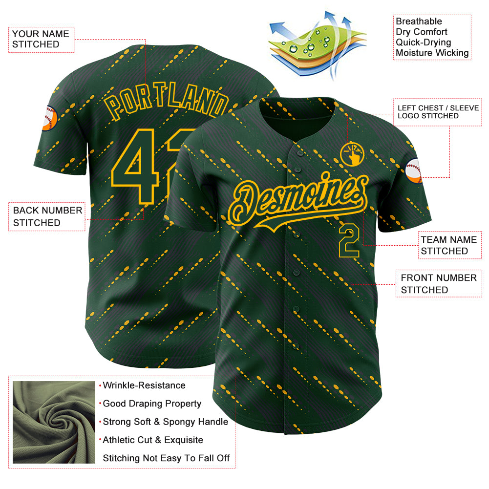 Custom Green Green-Gold 3D Pattern Design Slant Lines Authentic Baseball Jersey