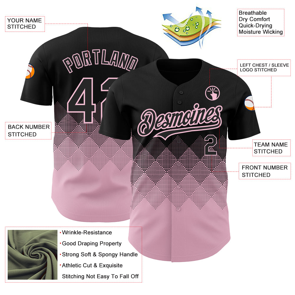 Custom Black Light Pink 3D Pattern Design Gradient Square Shapes Authentic Baseball Jersey