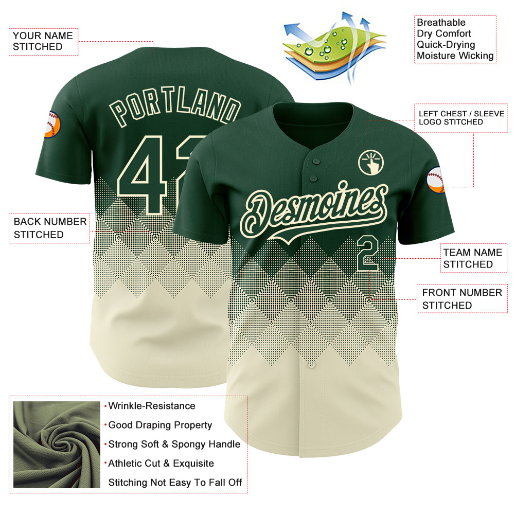 Custom Green Cream 3D Pattern Design Gradient Square Shapes Authentic Baseball Jersey
