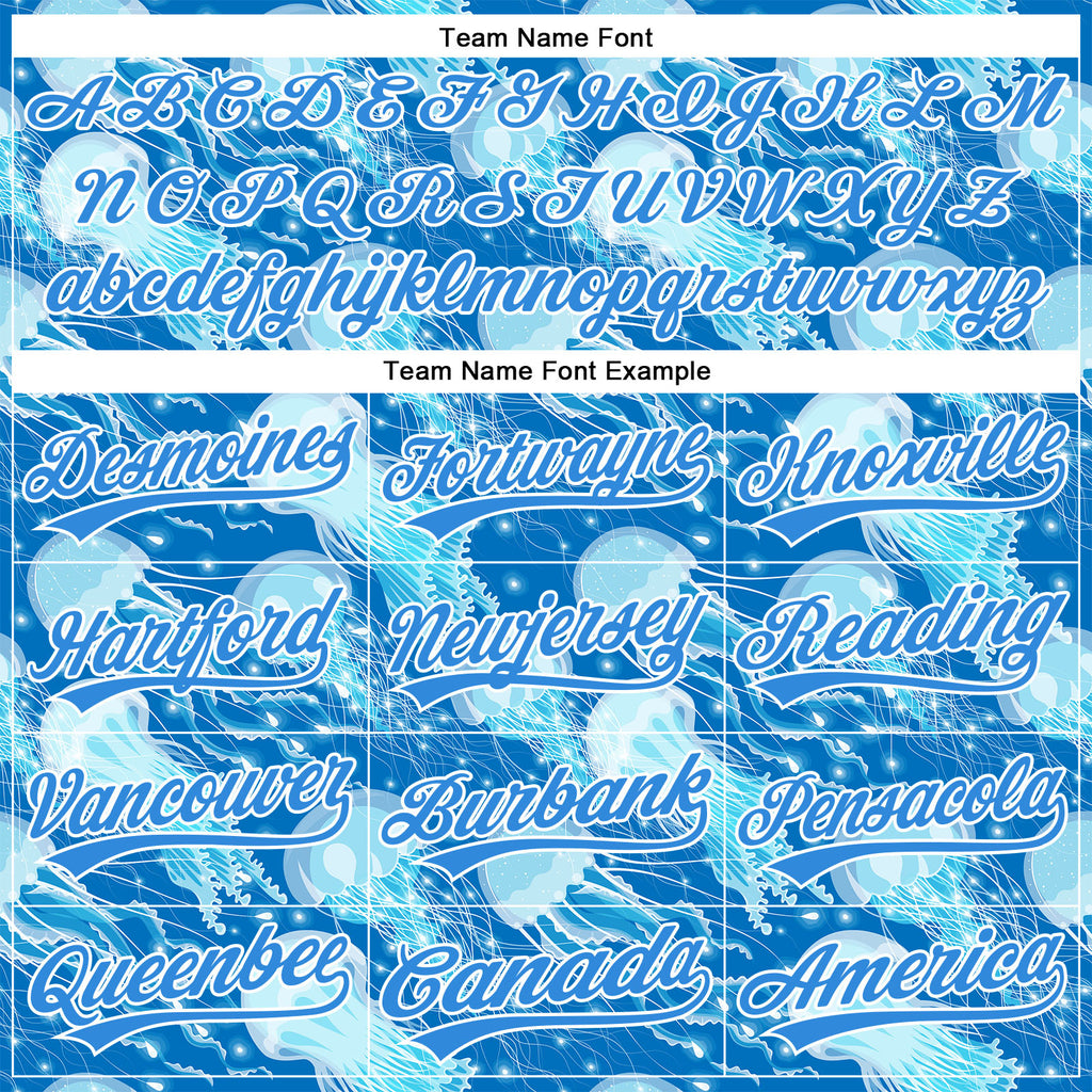 Custom Electric Blue White 3D Pattern Design Jellyfish Authentic Baseball Jersey