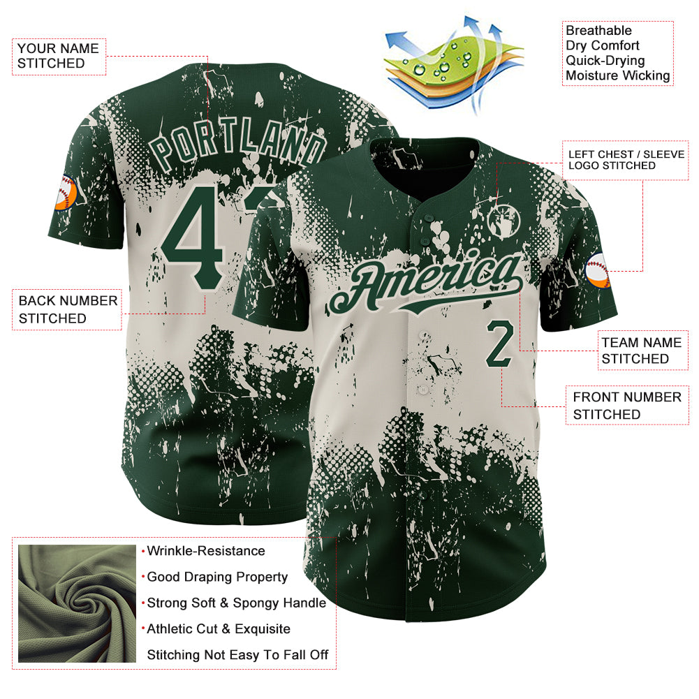 Custom Green Cream 3D Pattern Design Abstract Splatter Grunge Art Authentic Baseball Jersey