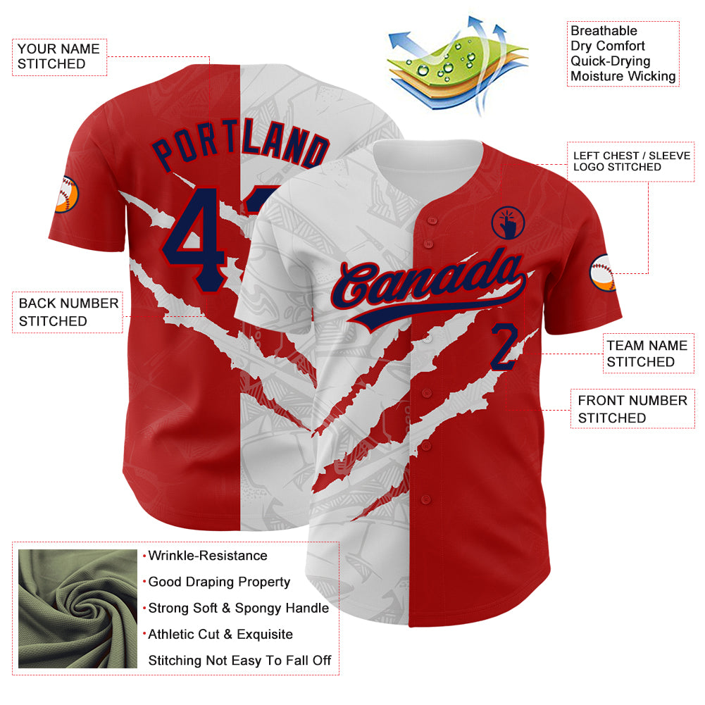 Custom Graffiti Pattern Navy-Red 3D Scratch Authentic Baseball Jersey