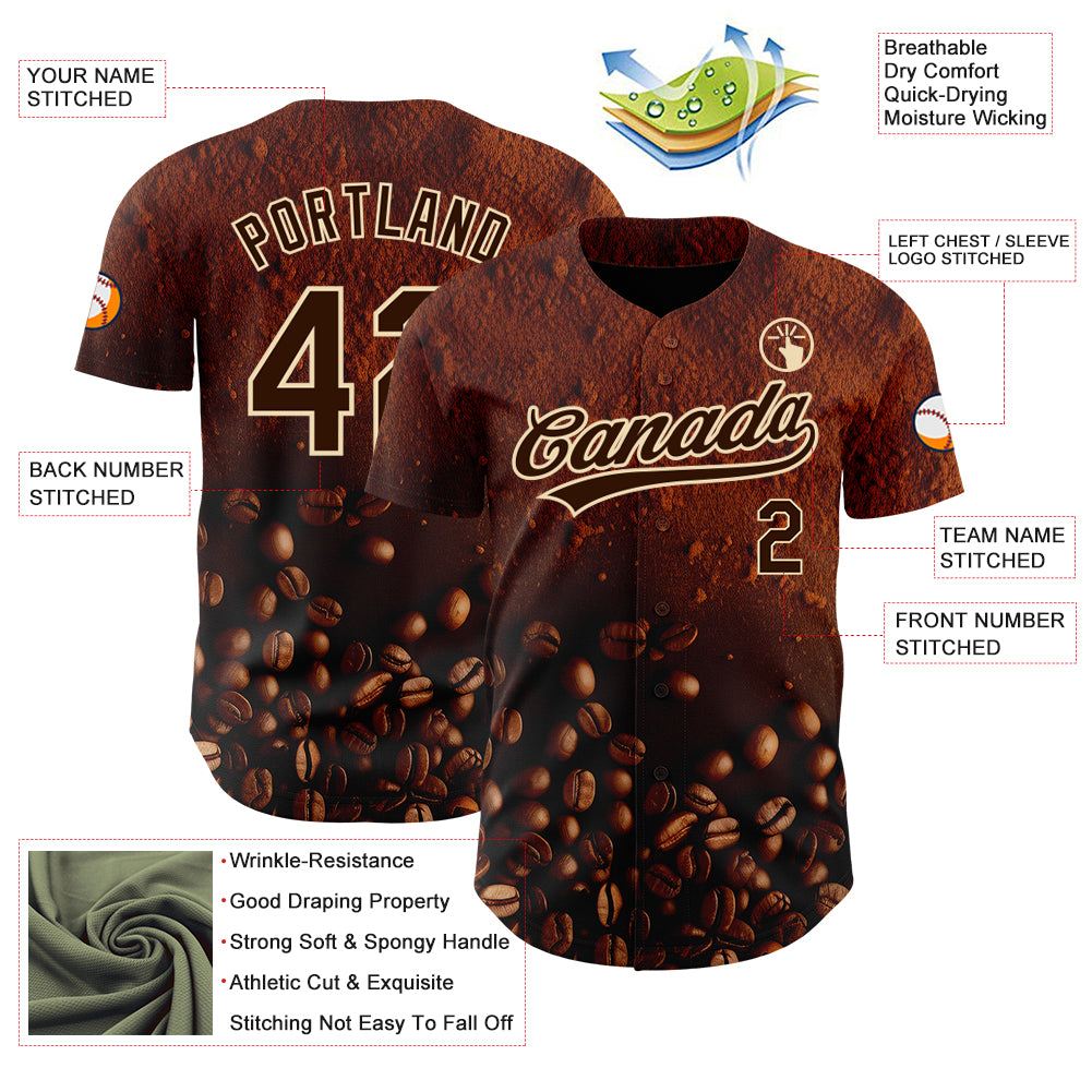 Custom Brown Cream 3D Pattern Design International Coffee Day Authentic Baseball Jersey