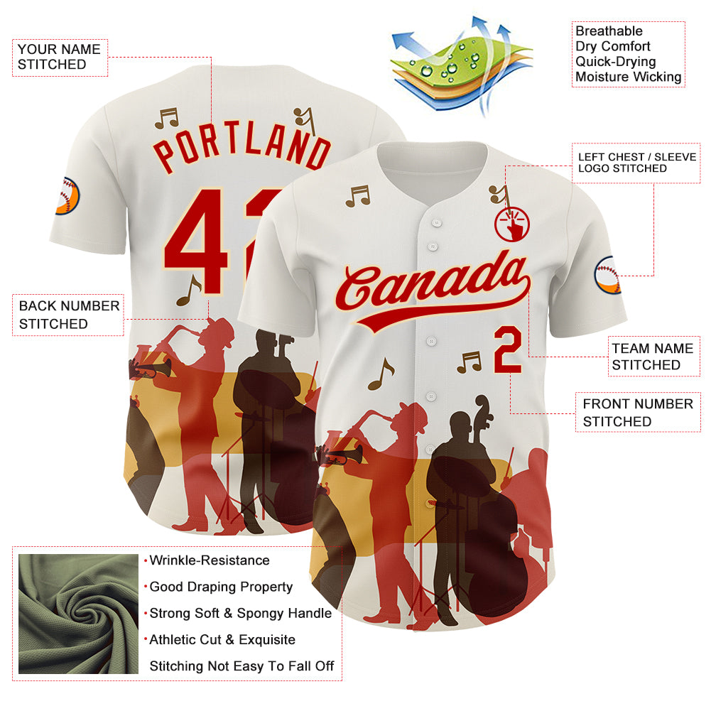 Custom White Red-Cream 3D Pattern Design International Jazz Day Authentic Baseball Jersey