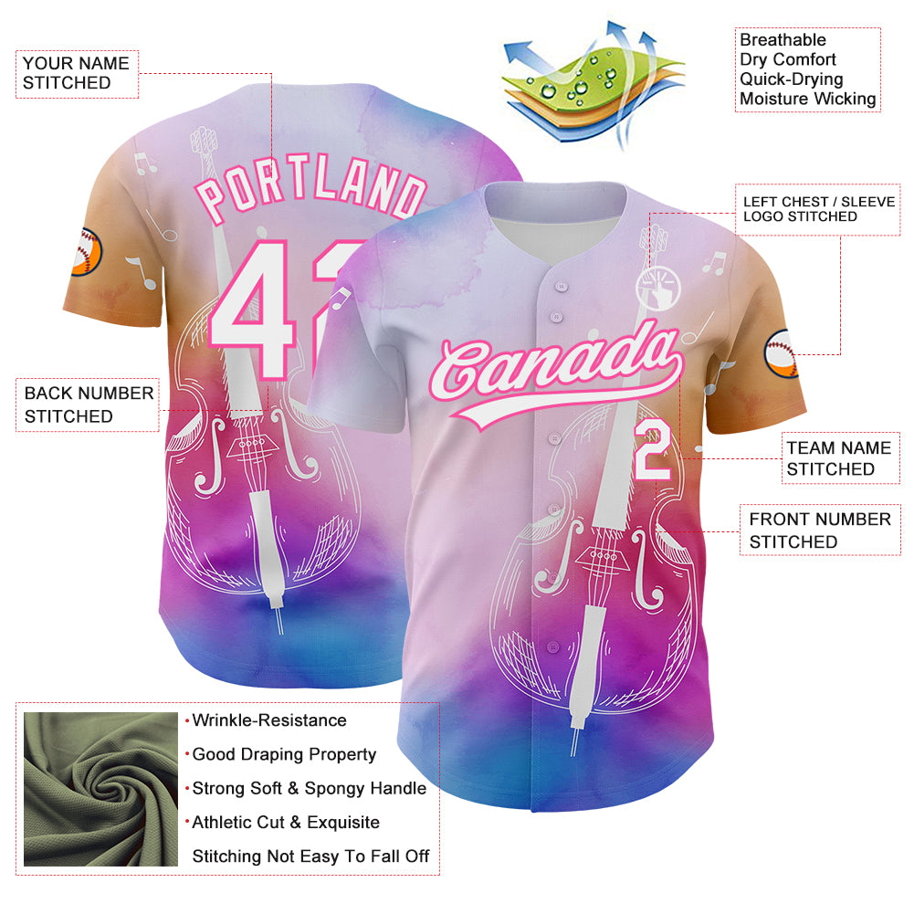 Custom Pink White-Purple 3D Pattern Design Music Festival Authentic Baseball Jersey