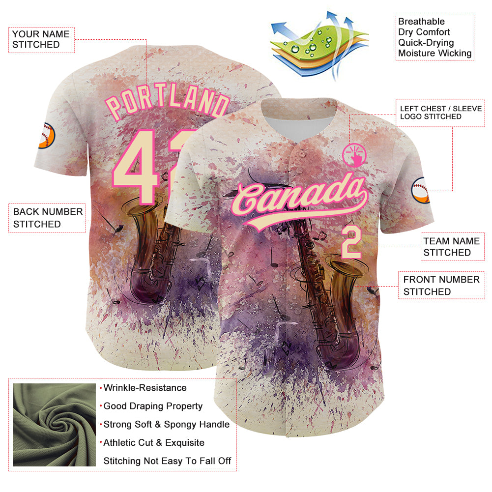 Custom City Cream Pink 3D Pattern Design International Jazz Day Authentic Baseball Jersey