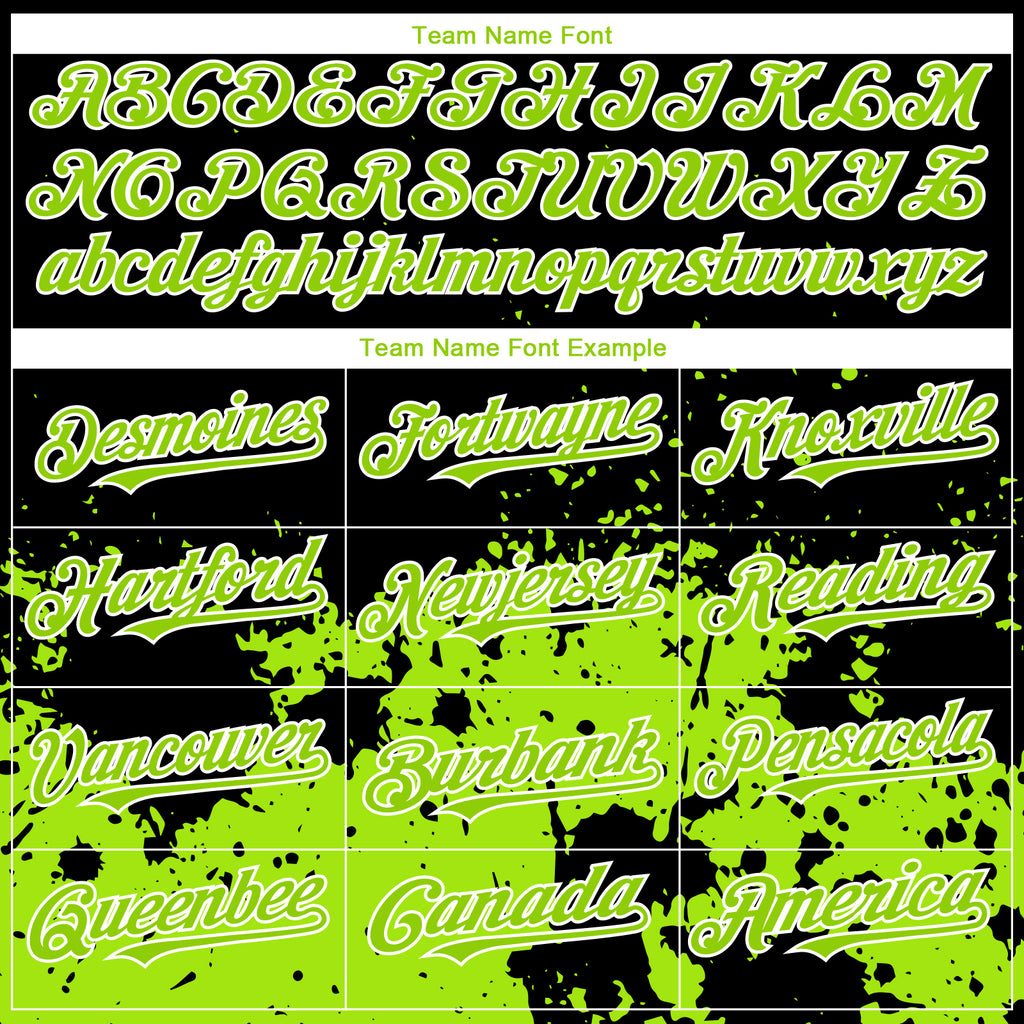 Custom Black Neon Green-White 3D Pattern Design Abstract Splash Grunge Art Authentic Baseball Jersey