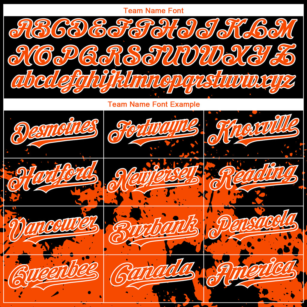 Custom Black Orange-White 3D Pattern Design Abstract Splash Grunge Art Authentic Baseball Jersey